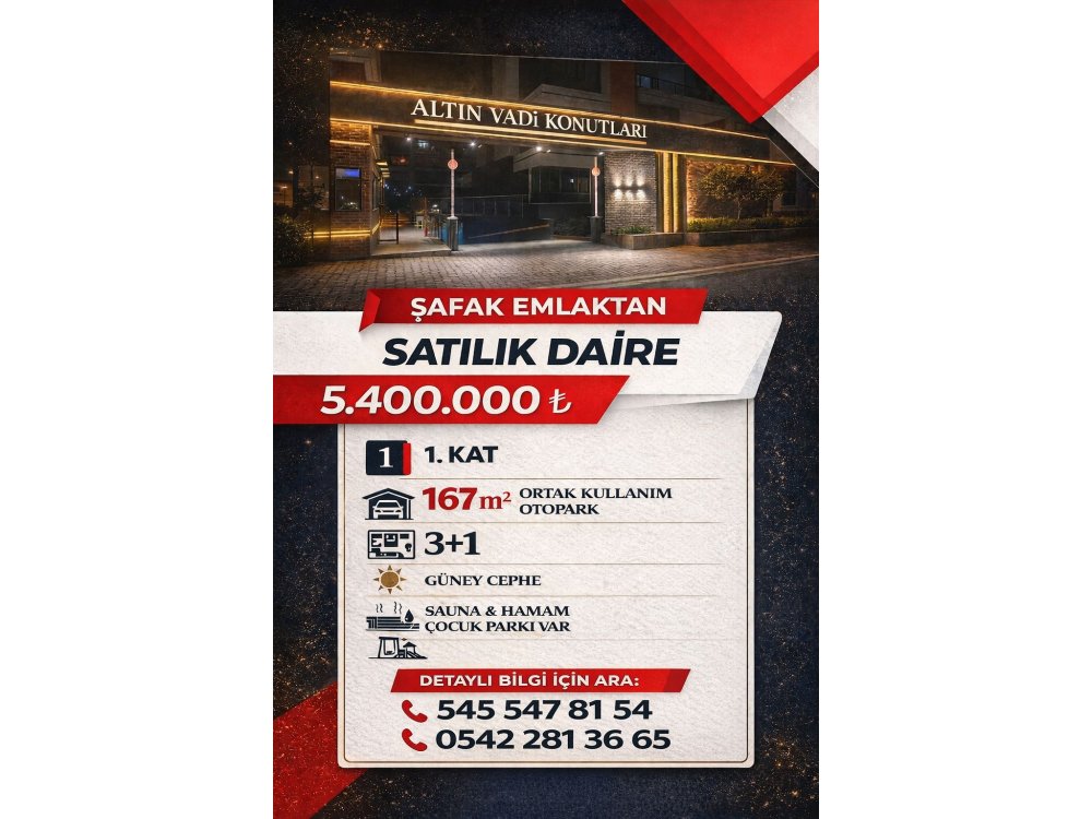 Şafak emlaktan Yarenler mahallesinde 3+1olup  içerisinde çocuk parkı sauna ve hamam olan lüx daire satılıktır 